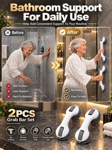 2pcs Bathroom Grab Bars, Strong Suction Cup No-Drill Shower Bathtub Toilet Support Handles, Elderly Assist Standing Support, Removable Home Bathroom Grab Bars - Multicolor - View 3
