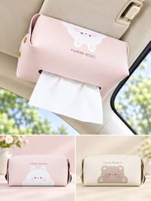 Car Tissue Box, Car Tissue Box Holder, Hanging Tissue Dispenser, Back Seat Headrest Napkin Holder, Leather Tissue Box Cover, Cute Bear Rabbit Storage Box, Suitable For Seat Back, Center Console, Car SUV, Interior Accessories - A - View 3