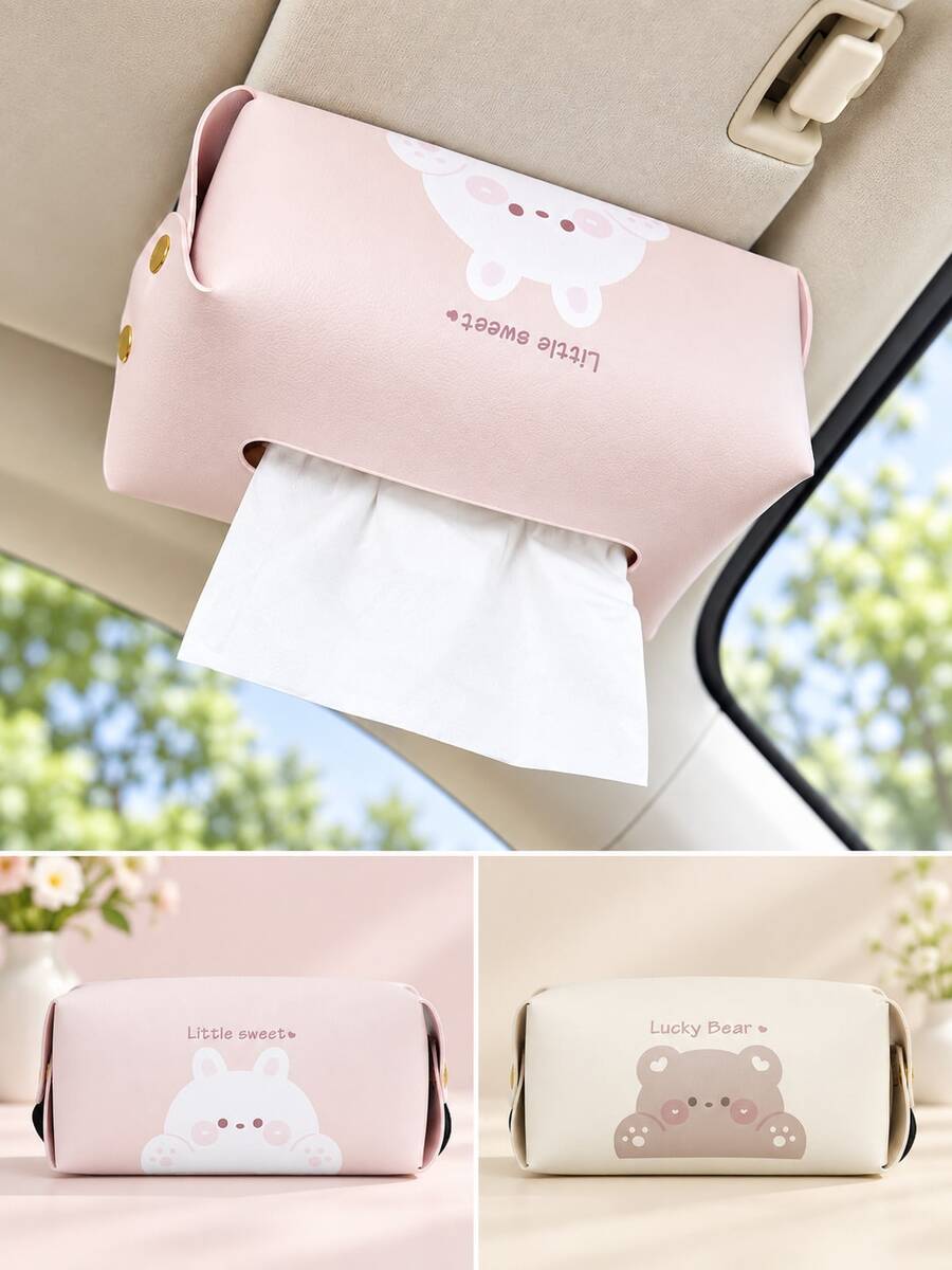 Car Tissue Box, Car Tissue Box Holder, Hanging Tissue Dispenser, Rear Seat Headrest Napkin Holder, Leather Tissue Box Cover, Cute Car Decor, Suitable For Seat Back, Center Console, Car SUV, Car Accessories Storage