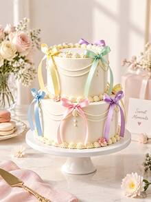 20/10/5pcs Macaron Candy Color Satin Bow Cake Toppers, Rainbow Satin Ribbon Bow Cupcake Decorations, Sweet Style Wedding Bridal Gender Reveal Baby Shower Bachelorette Party Decor - View 2