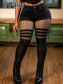 1/2 Pairs Fishnet Dance Socks, Plus Size, Sexy Cute Elegant, Suitable For Date Night And Daily Wear, Spring/Autumn - Multicolor - View 14
