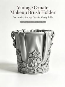 Tempat Kuas Makeup Antik Bergaya Barok 1 Buah untuk Natal, Dekorasi Rumbai Satin Mewah, Wadah Penyimpanan Kosmetik, Organizer Meja Rias - MultiWarna - View 6