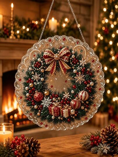 Christmas Scene Acrylic Crafts, 2D Christmas Tree Pearl Diamond Painting Sun Catcher, 2D Santa Claus Decorative Hanging Ornament, Metal Chain Acrylic Snowflake Shaped Board With Lace Edge, 2D Decorative Hanging Ornament, Christmas Pearl Diamond Painting Pendant, Snowflake Pearl Irregular Hole Acrylic Christmas Tree Hanging Ornament Pendant, Christmas Tree Decoration Pendant, Christmas Decoration, Home Christmas Decoration, Christmas Party Gift, Christmas Party Supplies, Christmas Tree Decoration