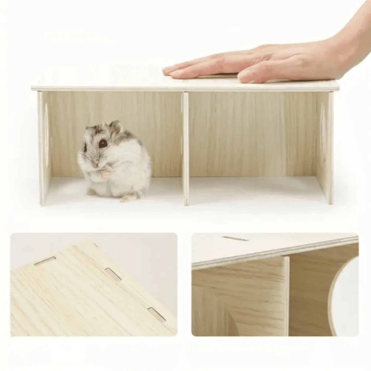 1pc Wooden Hamster Hideout See-Through Nest, Suitable For Hamster And Similar Sized Small Pet Habitat Platform - S - View 1