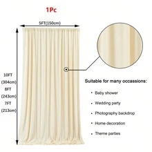 5x7/8/10ft Backdrop Curtain, Pole Pocket Style Fabric Backdrop, Party Decoration, Half Width - Beige - View 11
