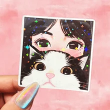 Girl And Cat, Cute And Healing, Suitable For Expressing Love For Cats Vinyl Sticker - Durable Smooth Surface, Self-Adhesive Bumper Sticker, Suitable For Cars, Windows, Laptops, Trucks, Water Bottles - Multi-Purpose Durable Design, Car Sticker - Vinyl - View 1