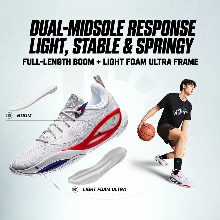 LI-NING WADE DLO 2 男款輕量高回彈戶外籃球鞋 ABPW013 - 白色 - 查看 1