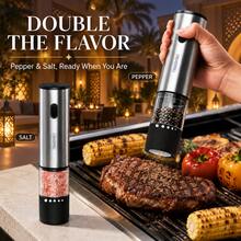 CREATEPRO Electric Salt & Pepper Grinder, 1pc Or 2pcs Set Optional, Rechargeable Stainless Steel Automatic Grinder, 500mAh Battery, One-Touch Operation, 5-Level Coarseness Adjustable, Ceramic Grinding Head, Suitable For Kitchen And BBQ - Black Set - View 8