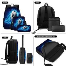 Blue Light Effect Soccer 2D Print 3 Pieces Set, Side Elastic Mesh Pocket Water Bottle Holder, Wide Thick Breathable Adjustable Shoulder Strap, Fashion Sporty Style Commute Travel Picnic Daily Storage Bag - Printed Bag - View 9