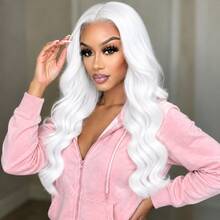 Christmas Cosplay Wig 28 Inch Long Curly White Synthetic Hair Middle Part High Temperature Resistant Fluffy Natural Versatile Style Halloween Cosplay Essential Daily Wear Fashionable Adjustable Cap Band Fits Different Head Sizes - White - View 9