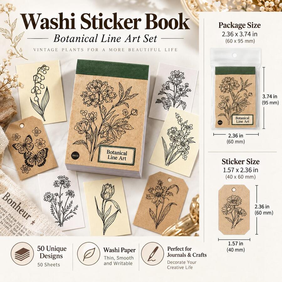 Mountain & Sea Series Washi Sticker Book, Vintage Postage Stamp Stickers, Butterfly Specimen, Old Ticket, Botanical Illustration Element Planner Stickers, DIY Decorative Stickers - Multicolor - View 1