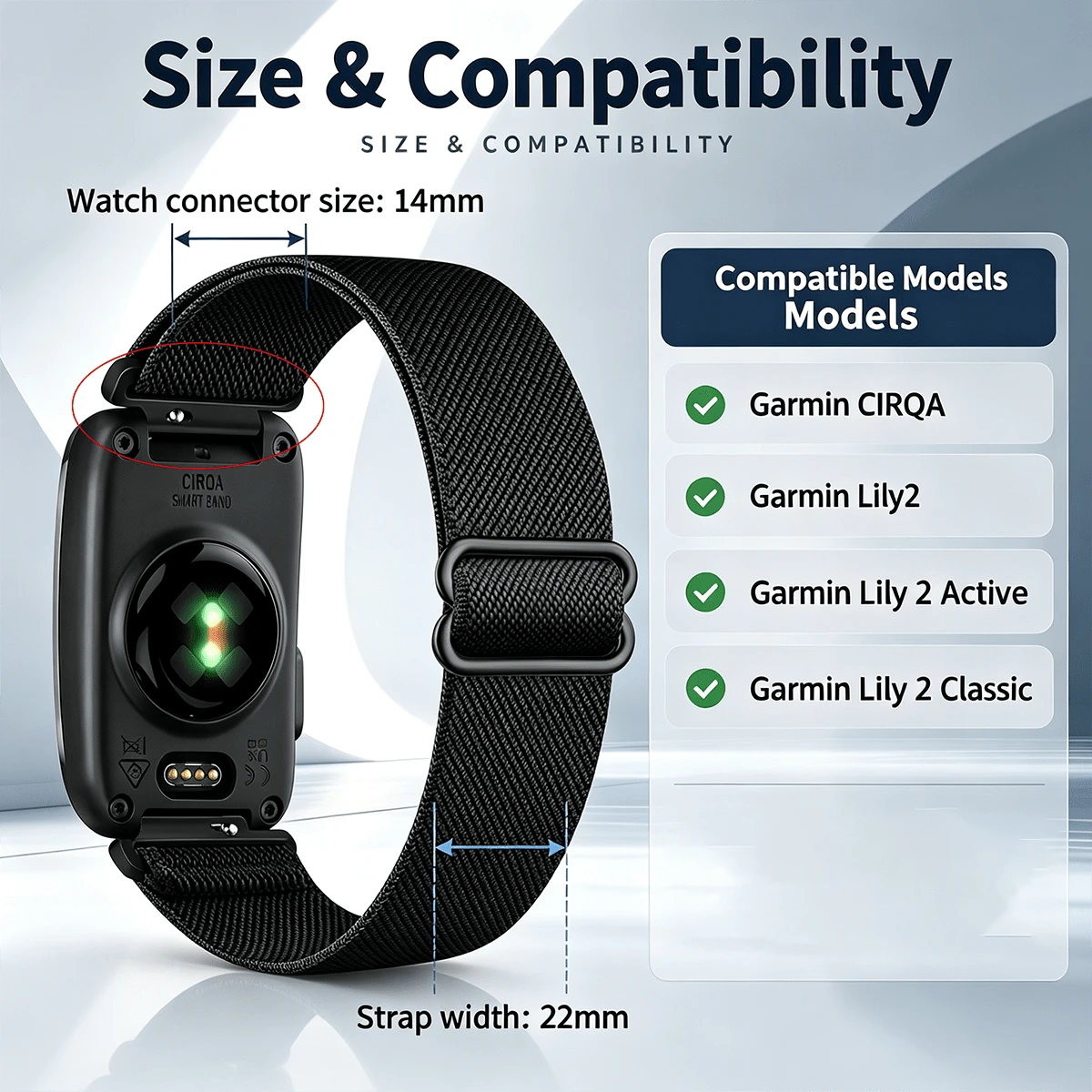14mm Stretchy Band Compatible With CIRQA Smart Band Women Men,Elastic Sports Wristband For Lily2 / Lily 2 Active / Lily 2 Classic - 14mm - View 1