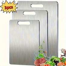 High-Quality 1/3 Set Premium Stainless Steel Cutting Board – Double-Sided Steel Material, Smooth Surface, Suitable For Kitchen And Restaurant Use, Durable And Easy To Clean, Perfect For Cutting Fruits, Vegetables And Meats, Kitchen Essential | Modern Kitchen Utensils | Durable Cutting Board, Kitchen Cutting Board, Kitchen Chopping Board, Kitchen Utensils, Kitchen And Home Supplies, Kitchen Chopping Board, Kitchen Accessories - Multicolor - View 4