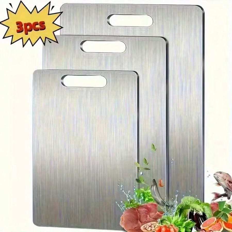 Talenan Stainless Steel Premium Berkualitas Tinggi 1/3 Set – Bahan Baja Dua Sisi, Permukaan Halus, Cocok Untuk Penggunaan Dapur Dan Restoran, Tahan Lama Dan Mudah Dibersihkan, Sempurna Untuk Memotong Buah, Sayuran Dan Daging, Perlengkapan Dapur Penting | Peralatan Dapur Modern | Talenan Tahan Lama, Talenan Dapur, Papan Potong Dapur, Peralatan Dapur, Perlengkapan Dapur Dan Rumah, Talenan Dapur, Aksesoris Dapur - MultiWarna - View 1
