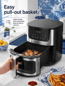 SMEG is gems 4.5L 氣炸鍋，1400W 附視窗，印有 9 種食物的時間與溫度指南，7 種烹飪預設與數位觸控控制 - 銀色 - 查看 8
