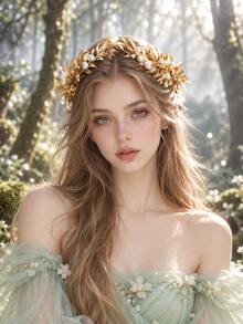 Minimalist Gold Leaf Pearl Bridal Headband Wedding Hair Accessories Women Bride For Prom Party Photo Shoot - Gold - View 2