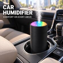 Mini USB Car Humidifier With 7 Color Crystal Night Light - Black + Top Volcanic Stone Design - View 8