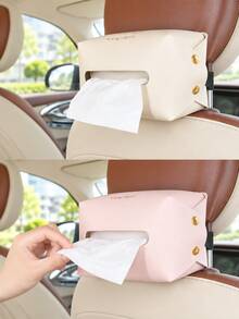 Car Tissue Box, Car Tissue Box Holder, Hanging Tissue Dispenser, Back Seat Headrest Napkin Holder, Leather Tissue Box Cover, Cute Bear Rabbit Storage Box, Suitable For Seat Back, Center Console, Car SUV, Interior Accessories - A - View 9