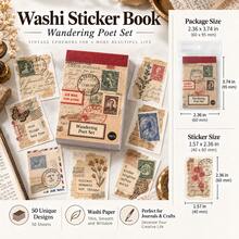 Mountain & Sea Series Washi Sticker Book, Vintage Postage Stamp Stickers, Butterfly Specimen, Old Ticket, Botanical Illustration Element Planner Stickers, DIY Decorative Stickers - Multicolor - View 2