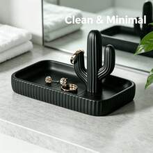 1pc Black & White Cactus Jewelry Storage Rack, Multi-Functional Ring Necklace Earring Display Tray, Minimalist Wabi-Sabi Style Decorative Accessory, Gift For Boys & Girls - Multicolor - View 9