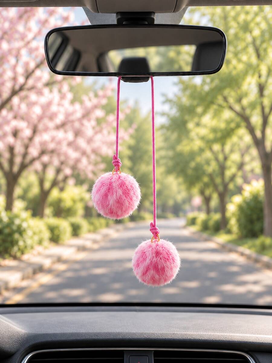 1pc Leopard Print Fur Ball Car Interior Rearview Mirror Hanging Ornament, Personalized Car Interior Decor Pendant - A - View 1