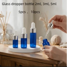 Bộ 1 5 10 chai thủy tinh xanh có ống nhỏ giọt 2ml 3ml 5ml chống ánh sáng, bình đựng cầm tay có thể nạp lại cho tinh dầu, nước hoa, serum, dùng du lịch, làm đẹp và salon - Xem 2
