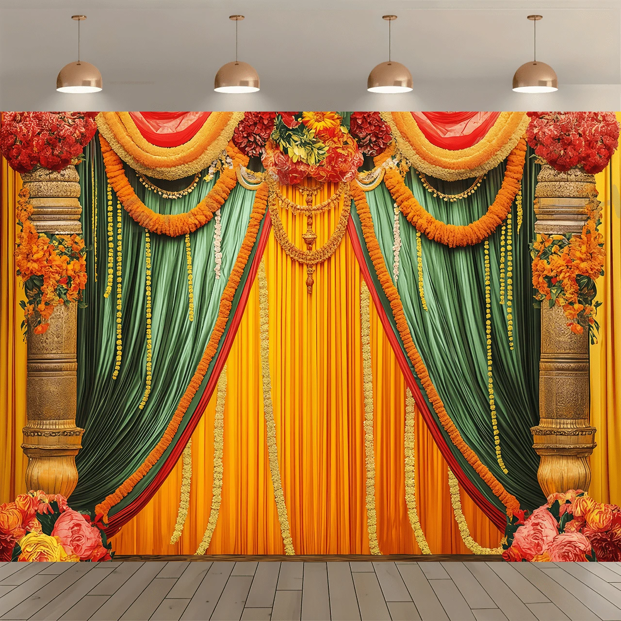 2D Flat, 1pc Set Festival Ritual Photo Backdrop, Suitable For Durga Puja, Traditional Ritual Altar And Other Occasions.