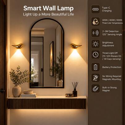 LED Motion Sensor Wall Sconces, Smart Wall Lamp With Touch Dimming And Motion Sensor, Rechargeable Magnetic Night Light, Wall Lamp Decorative Lighting, Suitable For Hallway, Room Decor, Auto On/Off,Halloween,Christmas Decor/Gift