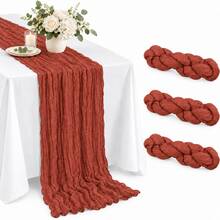 3 Packs Terracotta Cheesecloth Table Runner, Boho Rustic Crinkle Gauze Table Runners, Semi Sheer Cheese Cloth Table Decor For Wedding Reception, Bridal Shower, Baby Shower, Birthday Party, Thanksgiving, Christmas, Farmhouse Dining Table And Home Decor - Multicolor - View 1