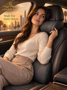 SAHRA 1pc Luxury Nappa Leather Car Neck Pillow, Breathable Perforated Design With Exquisite Embroidery, Built-In Memory Foam Ergonomic Support, All-Season Car Interior Accessory, Suitable For Most Car Models For Long-Distance Driving - A - View 3