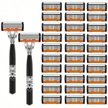 1/2/3pcs Black Handle Manual Shaving Set | Men's Manual Safety Razor Set With 6-Layer Stainless Steel Blades | Reusable, Smooth And Comfortable, Clean Shave - Multicolor - View 13