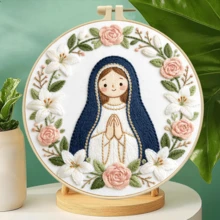 Religious Themed Embroidery Full Material Kit, Jesus Birth/Virgin Mary Floral Print Set, Zero-Based Beginner Stress Relief Handmade DIY, Christmas Home Desktop Decor Holiday Gift - Multicolor - View 6