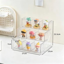 1 hộp đựng trưng bày mỹ phẩm blind box 3 ngăn 3/4 lớp, trong suốt chống bụi, dung tích lớn, xếp chồng được, phân loại lưu trữ, nhựa PET độ trong cao, thiết kế hình chữ nhật phân tầng tối giản hiện đại màu xám khói trong suốt, vách ngăn tháo rời có thể kết nối, dùng trưng bày và lưu trữ son môi, phấn mắt, dưỡng da, mô hình blind box, kệ trưng bày mỹ phẩm để bàn cho bàn trang điểm, phòng ngủ, phòng học, dùng hàng ngày, quà sinh nhật (không bao gồm sản phẩm trong hộp) - Nhiều màu - Xem 6