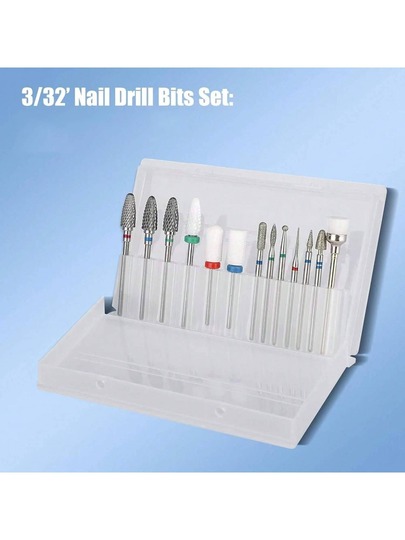 13pcs Nail Drill Bit Set, Nail Drill Bits, 3 Regular Drill Bits + 3 Ceramic Nail Drill Bits + 6 Diamond Drill Bits + 1 Brush, 3/32 Inch Nail Drill Bits
