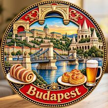 Budapest Castle And Chain Bridge With Pastry Motifs Fridge Magnet, A Charming Taste Of Travel For All Metal Surfaces Throughout The Home - A - View 1