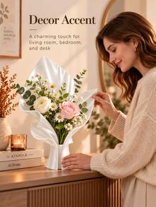 Modern Minimalist Plastic Bouquet Vase, Sculptural Petal Design, Smooth Edge Details, Built-In Stem Support, One-Piece Bouquet Base, Suitable For Living Room, Vanity, Bedroom Tabletop Centerpiece Decoration, Wedding, Birthday, Party, Holiday - Multicolor - View 3
