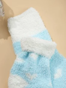5 Pairs Thickened Fleece Coral Velvet Warm Heart Pattern Mid-Calf Socks - Multicolor - View 3