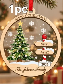 Custom 2-7 Names Round Christmas Tree Signpost Ornament, Festive Personalized Family Name Tree Decoration, Customized Wall Hanging And Holiday Party Decor, Customizable 2026 Christmas Keepsake Gift For Family And Friend, Living Room Decor, Home Decor - Style C - View 12