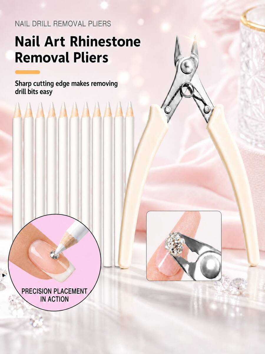 Upgraded Cream White Metal Heavy Duty Nail Rhinestone Remover, Diamond Decoration Scissor Rhinestone Remover, Diamond Decoration Scissor... With Card Packaging, Professional Salon Nail Tools - Multicolor - View 1