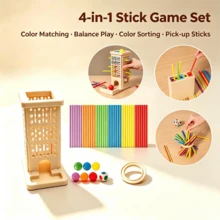 4-In-1 Game Set, Stick Pulling, Color Sorting, Balance Beam, Stick Picking, Comprehensive Exercise For Children's Thinking Ability, Concentration, Creativity, Color Recognition, Interactive Early Education Toy, Birthday Gift, Holiday Gift, Surprise Gift, Mystery Gift, Tabletop Game, Children's Educational Toy (Accessories Random) - Multicolor - View 2