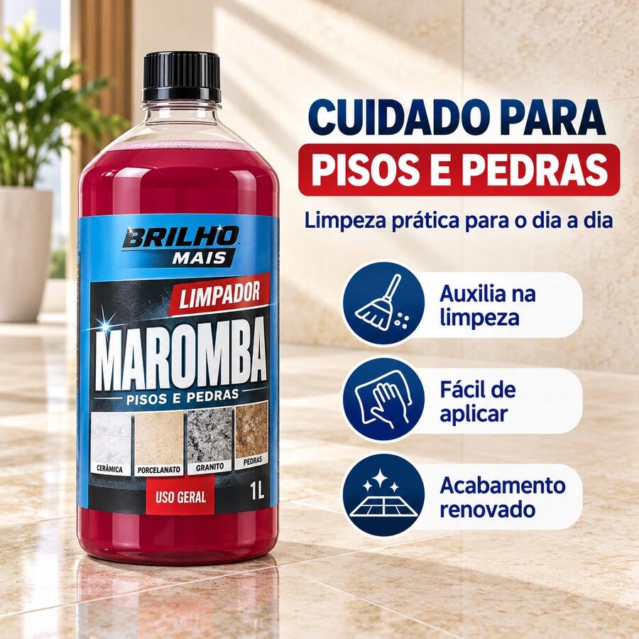 Limpa Piso Ceramica - Pedras- Limpeza Pesada Produto Concentrado Marromba 1Litro
