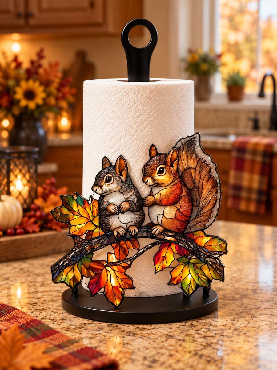 Maple Leaf Squirrel Paper Towel Holder, Autumn Rabbit Kitchen Paper ...