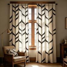 2pcs Digital Printed Curtains, Gray & Black Wave Geometric Pattern, Modern Industrial Style, Suitable For Living Room, Bedroom, Office Decoration - Multicolor - View 8