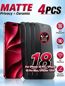 4Pcs Matte Privacy Ceramic Soft Screen Protector, Anti Fingerprint Anti-Scratch Privacy Film For Mobile Phone Compatible With IPhone Duo/18/18 Pro/18 Pro Max/17/16/15/14/13/12/11 - Black - View 9