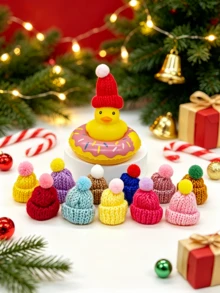 50pcs Mini Knitted Christmas Hats & Scarves Decorations, Christmas Wine Bottle Decor, DIY Handmade Miniature Knitted Toppers, Christmas Tree & Tabletop Holiday Decoration, Assorted Styles - A - View 5
