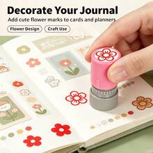1pc Flower Pattern Stamp, Refillable Ink, Office Use, Cute Flower Pattern For Rewards, Commemorative Stamp, Portable, Mini Flower Stamp, Random Color - A - View 1