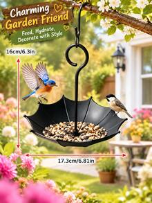 Hanging Bird Feeder Bird Bath 2-In-1 Plastic Tray Weatherproof Umbrella-Shaped For Garden Patio Backyard Wild Bird Watching Decor - A - View 4