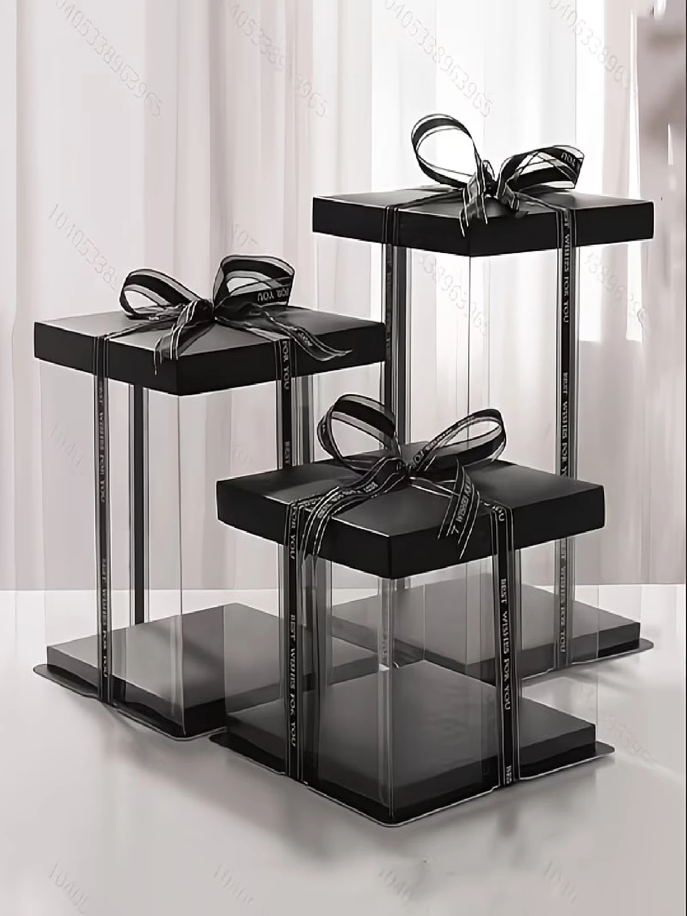 1pc Transparent Gift Box - Artificial Rose Bear Packaging Box - DIY PVC Transparent Gift Box - Wedding And Birthday Decoration (Includes Ribbon) - Black - View 1
