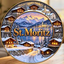 St. Moritz Snowy Mountain Village And Lake Fridge Magnet, A Cozy Winter Travel Memory For All Metal Surfaces Throughout The Home - A - View 1