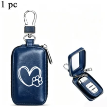 1pc Heart & Paw Print PU Leather Car Key Cover, Zippered Key Fob Protective Pouch, Universal Car Key Storage Bag - Multicolor - View 11